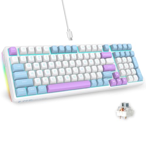 E-YOOSO 96% Wired Creamy Mechanical Keyboard, Cyan LED Backlit for PC/MAC